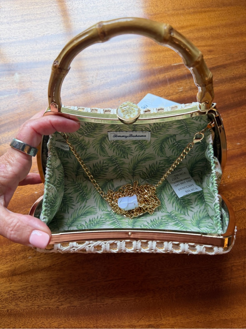 Tommy Bahama Cream Woven Mini Bag with Bamboo Handle - Picture 2 of 5